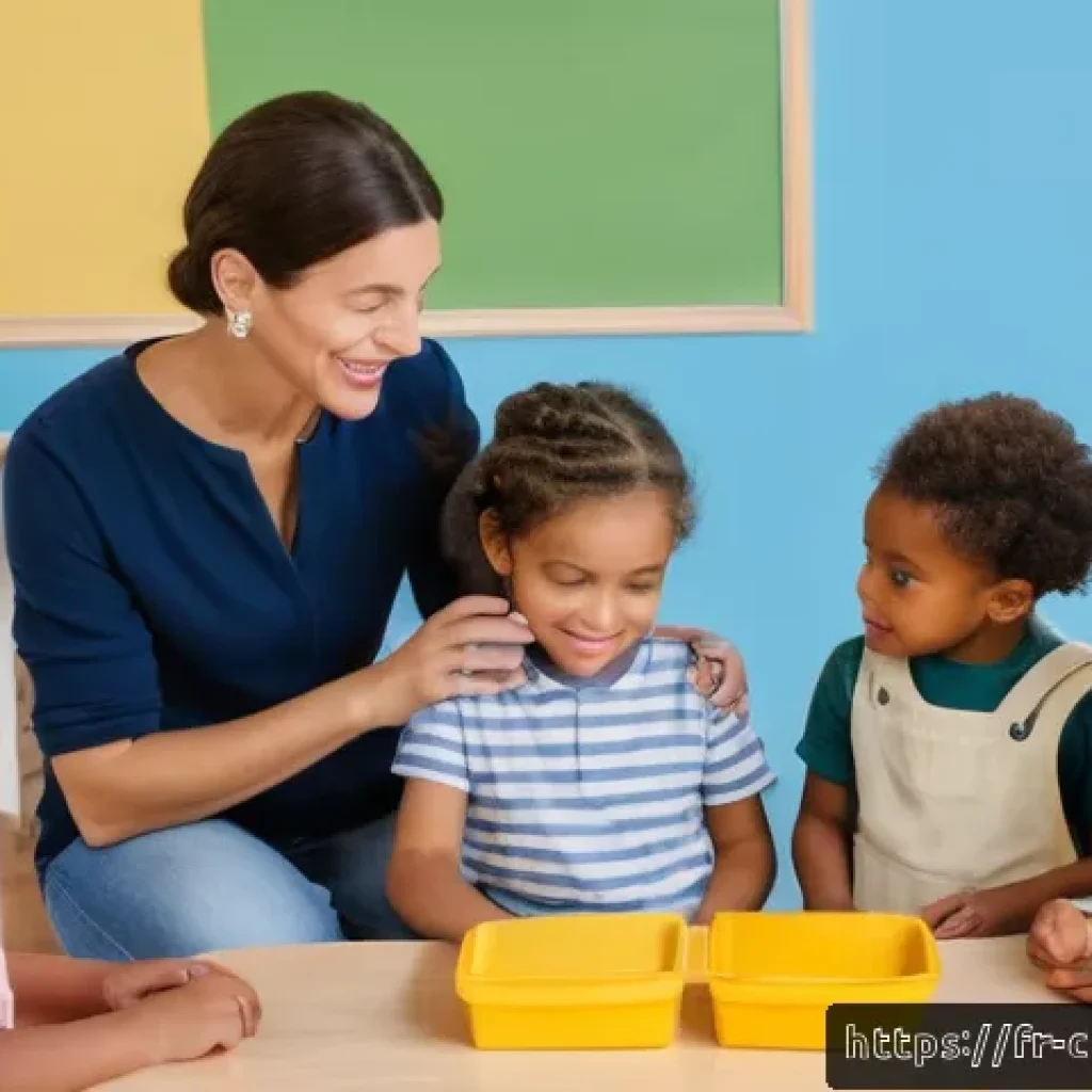 아동심리상담사 자격증 학습 자료 - A warm and inviting classroom scene in a French preschool, featuring a diverse group of young childr...