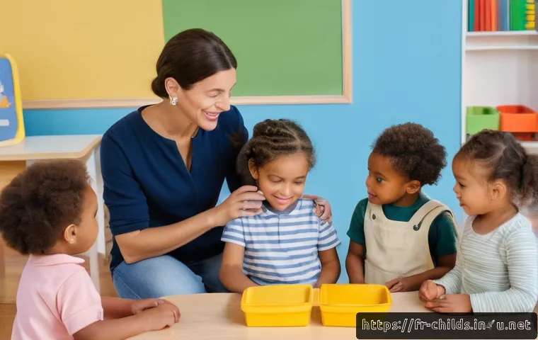 아동심리상담사 자격증 학습 자료 - A warm and inviting classroom scene in a French preschool, featuring a diverse group of young childr...