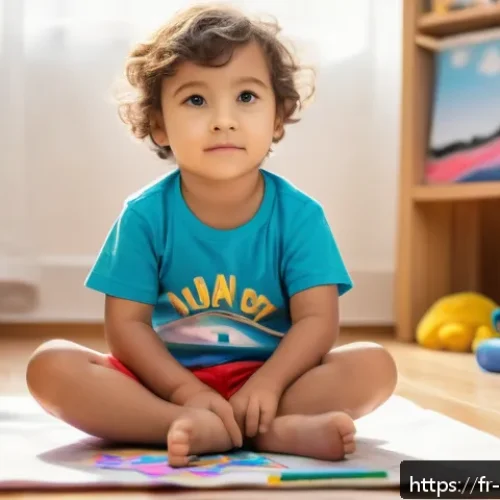 Home 33 아동심리상담의 주요 이슈 - A tender scene of a young child, around 4 years old, sitting cross-legged on a cozy living room floo...